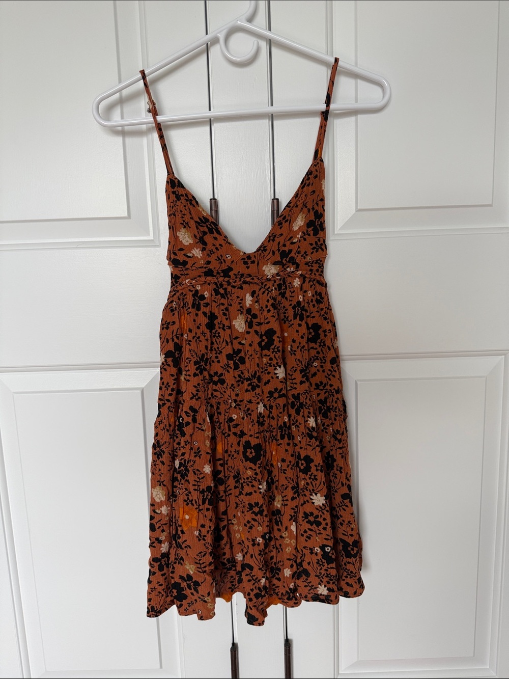 Free people Floral Spaghetti-Strap Dress in Rust
